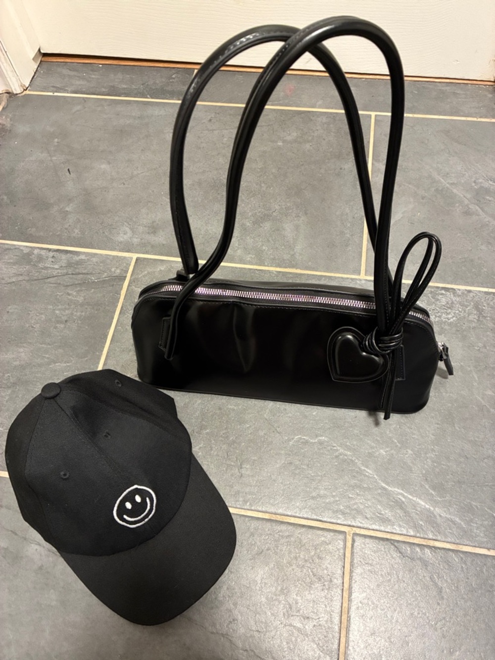 Hoodies for Heroes Black Patent Heart Accent Shoulder Bag